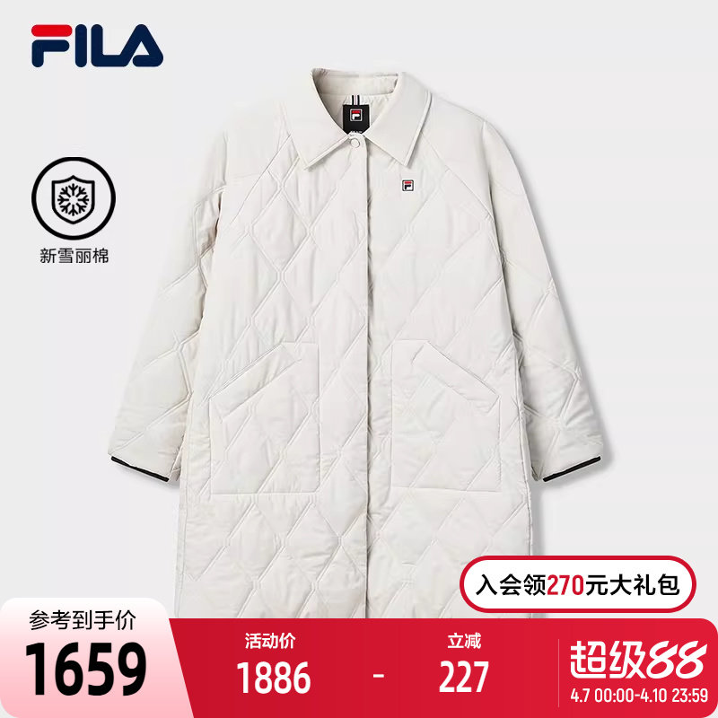 FILA 斐乐官方女士棉服2026春季新款休闲舒适绗缝中长款保暖外套