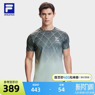 2024夏新款 衫 健身运动基础满印渐变T恤 斐乐官方男子针织短袖 FILA