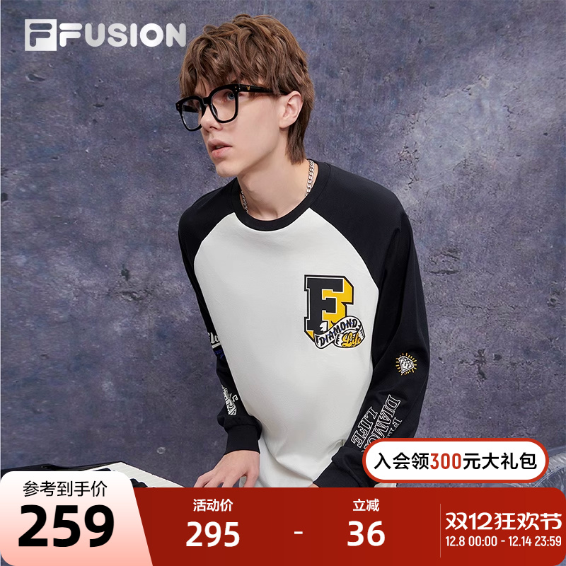 FILA FUSION斐乐潮牌情侣款针织长袖衫2023冬款纯棉宽松拼接上衣