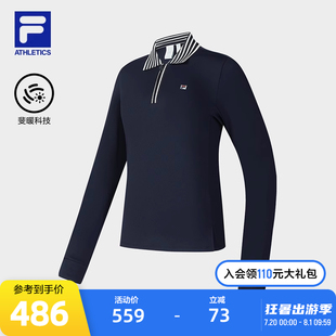 新款 FILA 2025春季 斐乐官方女子针织长袖 网球运动加绒上衣 POLO衫