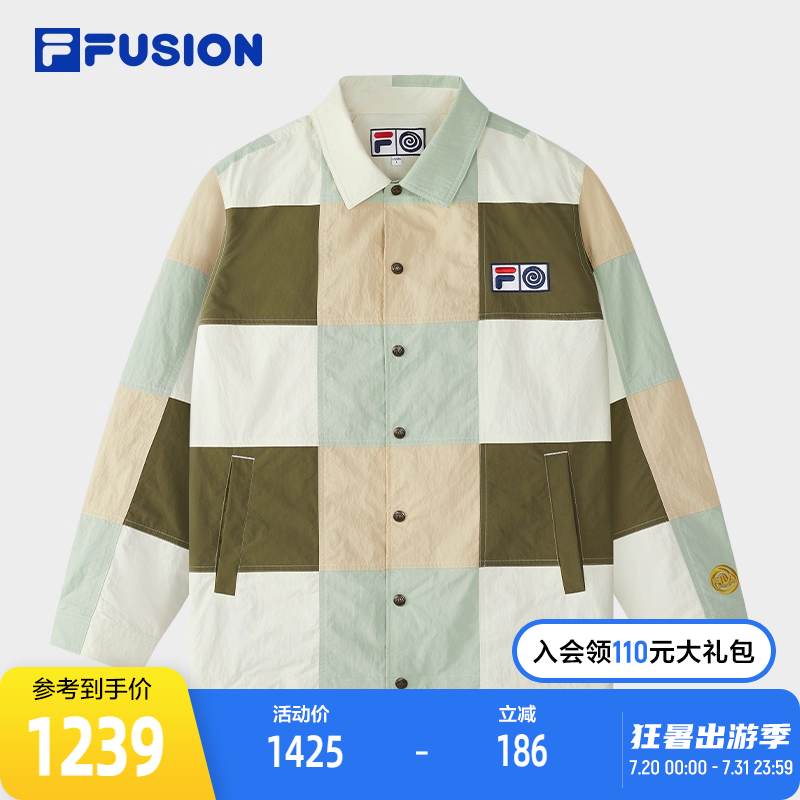 FILA FUSION斐乐潮牌梭织外套男2025夏新款时尚宽松拼布翻领上衣
