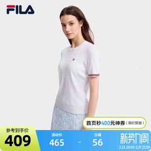 简约休闲短袖 FILA 时尚 2023春季 圆领上衣 斐乐官方女子编织衫