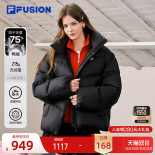 FILA FUSION斐乐潮牌羽绒服女款冬季休闲运动宽松保暖女连帽外套
