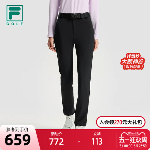 FILA 斐乐官方女士针织长裤2025秋新款高尔夫运动简约基础直口裤 - 封面