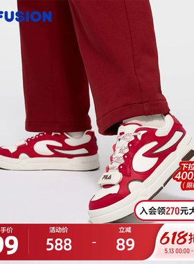 BANK丨FILA FUSION斐乐女士板鞋魔术贴2026新年红色女鞋运动鞋