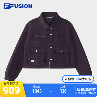 短款 FILA 時尚 寬松工裝 FUSION斐樂潮牌梭織外套女2024冬新款 上衣