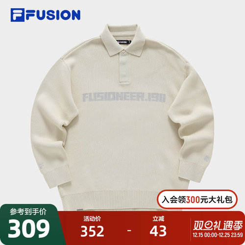FILA FUSION斐乐潮牌情侣款编织衫2023冬季时尚休闲翻领毛衣