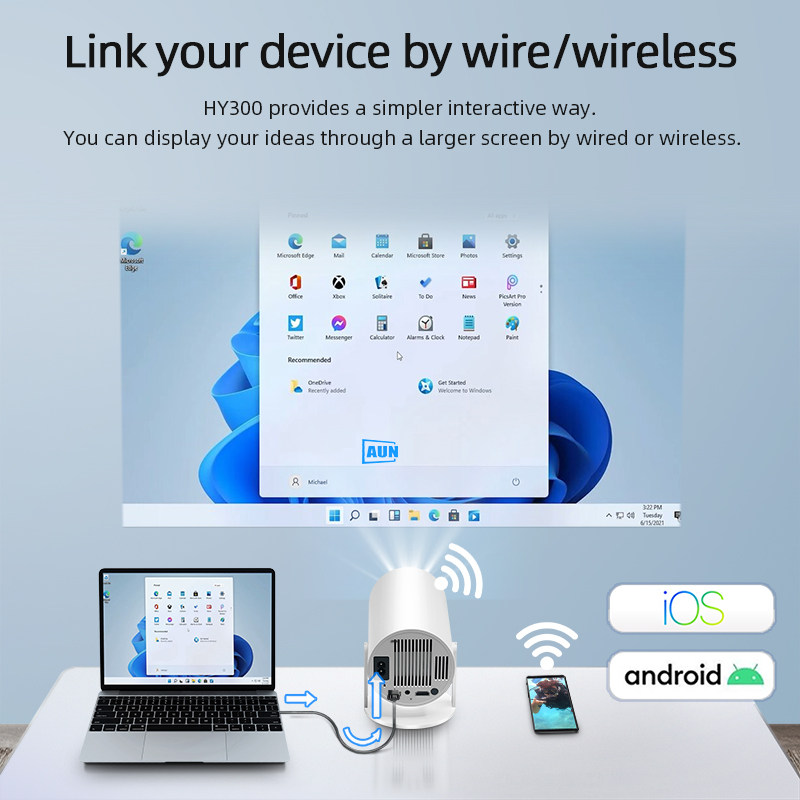 HY300 720P MINI PROJECTOR 안드로이드 11 HOME CINEMA THEATER LED