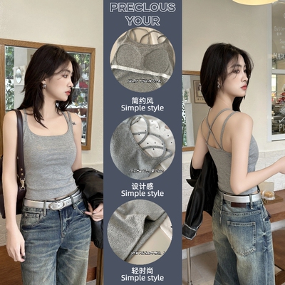 交叉美背吊带背心女夏外穿
