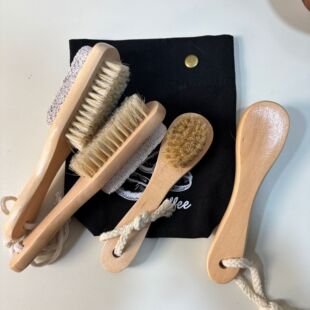 创意双面修脚刷木质手柄猪鬃毛刷去死皮磨脚石足部护理工具搓脚刷