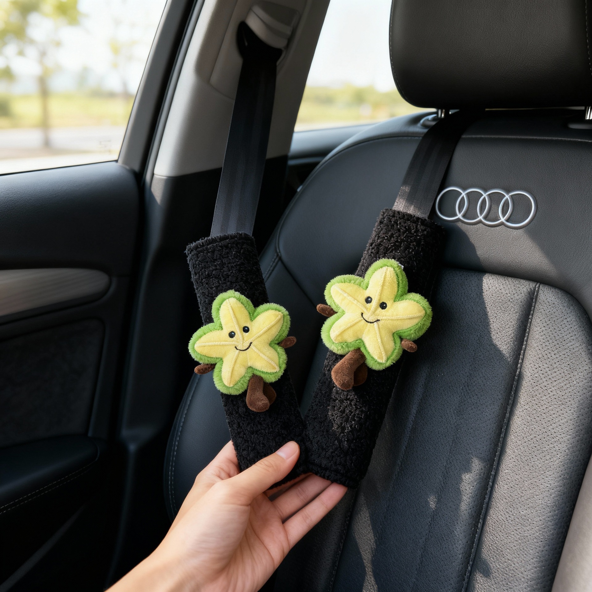 现货创意安全带毛绒套可爱杨桃水果公仔车载装饰娃娃玩偶护肩