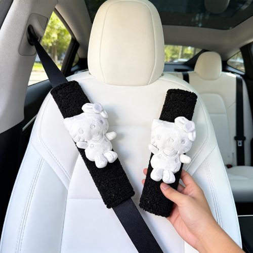 创意安全带毛绒套萌趣纯白KT猫公仔儿童玩具车载装饰玩偶护肩批发