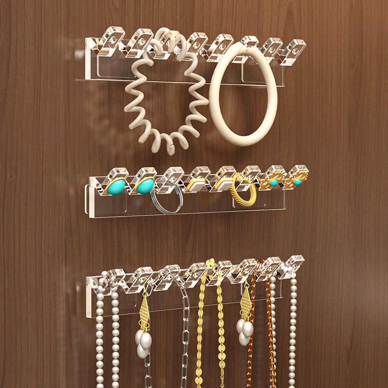 镜柜门后项炼收纳挂架手链耳环联排挂钩防缠绕壁挂式首饰展示架