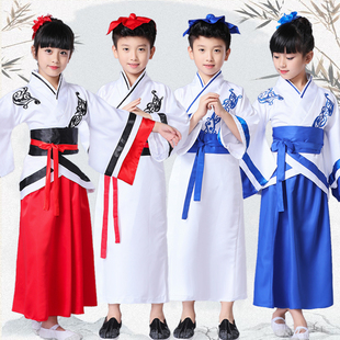 儿童汉服男童古装女童夏季春秋学生书童国学演出服装中国风幼儿园