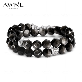 AWNL北欧M陨石立体星阵如恩符文银曜石男手链生日礼物送男友
