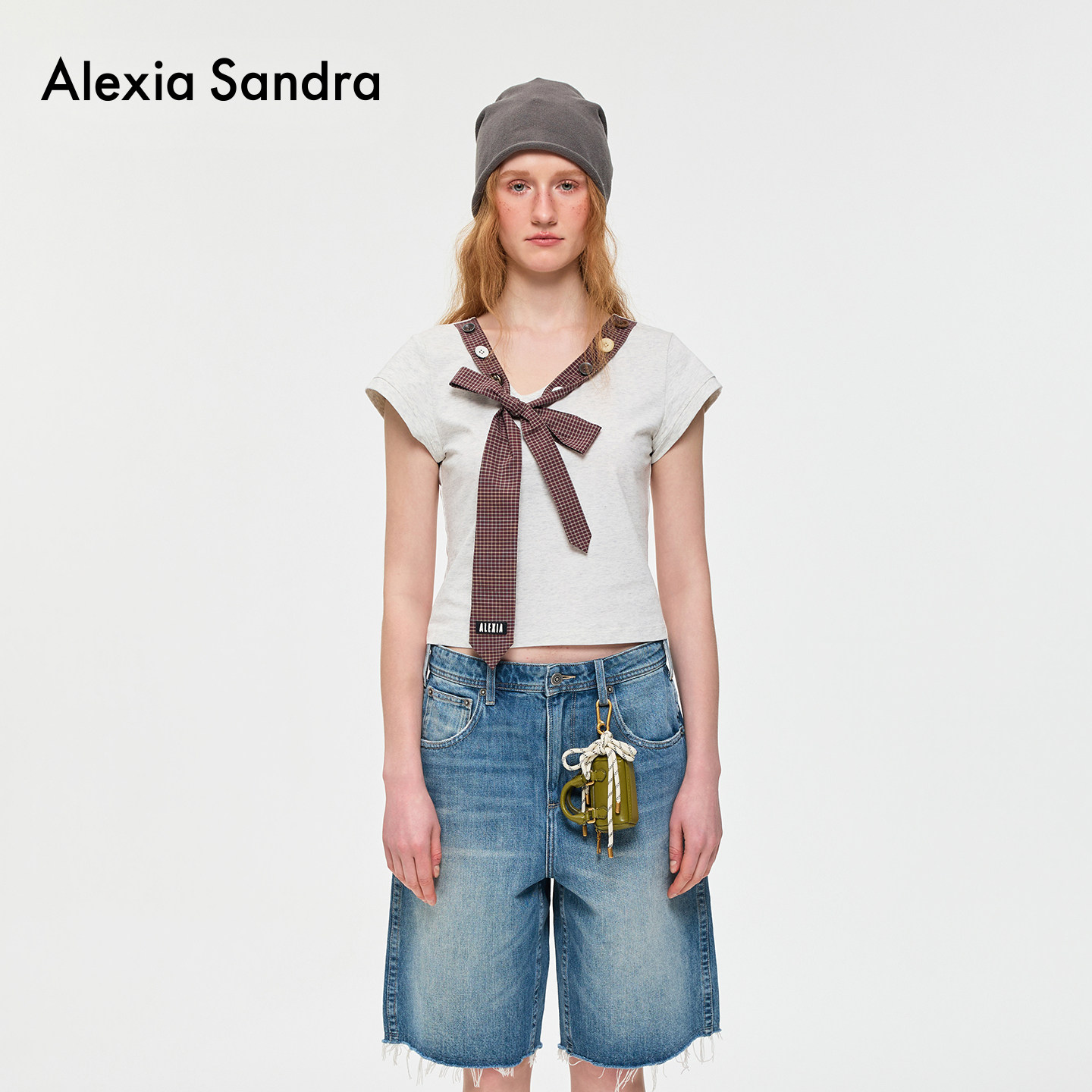 AlexiaSandra格纹撞色T恤