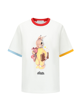 Alexia Sandra夏季情人节兔子印花圆领短袖T恤设计师品牌女甜美风