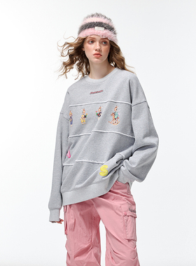 Alexia Sandra四只兔子接缝套头圆领卫衣设计感宽松百搭套头上衣