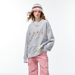 Alexia Sandra四只兔子接缝套头圆领卫衣设计感宽松百搭套头上衣