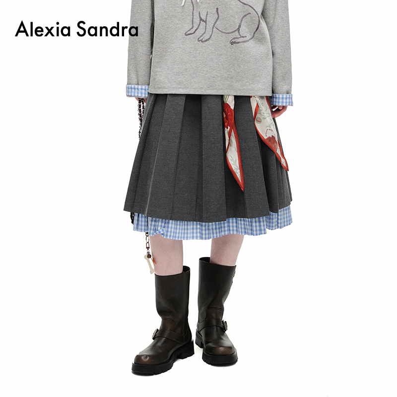 alexiasandra假两件压褶半身裙