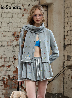 林允同款Alexia Sandra小兔当家2025秋季新款绣花边圆领开衫上衣