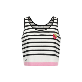 航海针织背心女可外穿甜美风 黑白条纹草莓短款 Alexia Sandra夏季