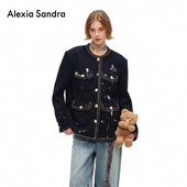 张远姚琛同款 AlexiaSandra羊毛金属装 饰小香风外套设计感上衣女