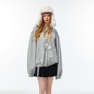 新品 Alexia 外套2023年冬季 印花连帽卫衣开衫 Sandra落肩袖