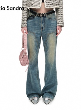 Alexia Sandra经典复古做旧拖地微喇牛仔裤休闲长裤显瘦高级感女