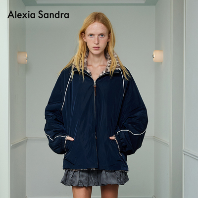 撞色夹条豹纹毛绒里运动外套