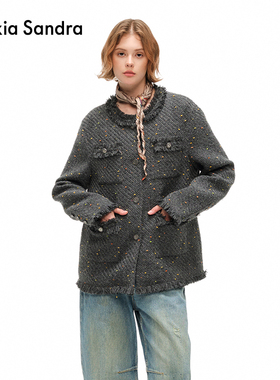 Alexia Sandra秋冬羊毛立体彩点羊小香风廓形毛呢外套设计师品牌