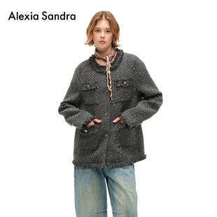 Alexia Sandra秋冬羊毛立体彩点羊小香风廓形毛呢外套设计师品牌