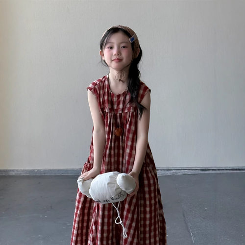 女童格子连衣裙夏季新款长裙