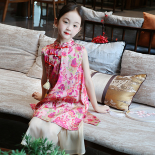 红色女童旗袍裙中国风改良古筝儿童汉服连衣裙夏季新中式唐装裙子