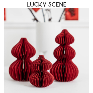 恋恋喜日葫芦结婚婚礼装饰红色中式摆件桌面蜂窝喜字立体商场喜庆