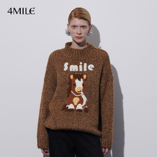 珍珠小马图案套头毛衣宽松显瘦设计感针织衫 4MILE 年货狂欢季