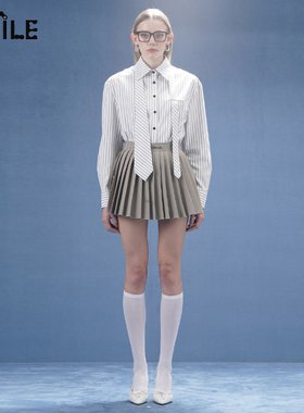 【IU同款】4MILE春夏新品款学院风金属标豆绿色细百褶A字裤裙短裙