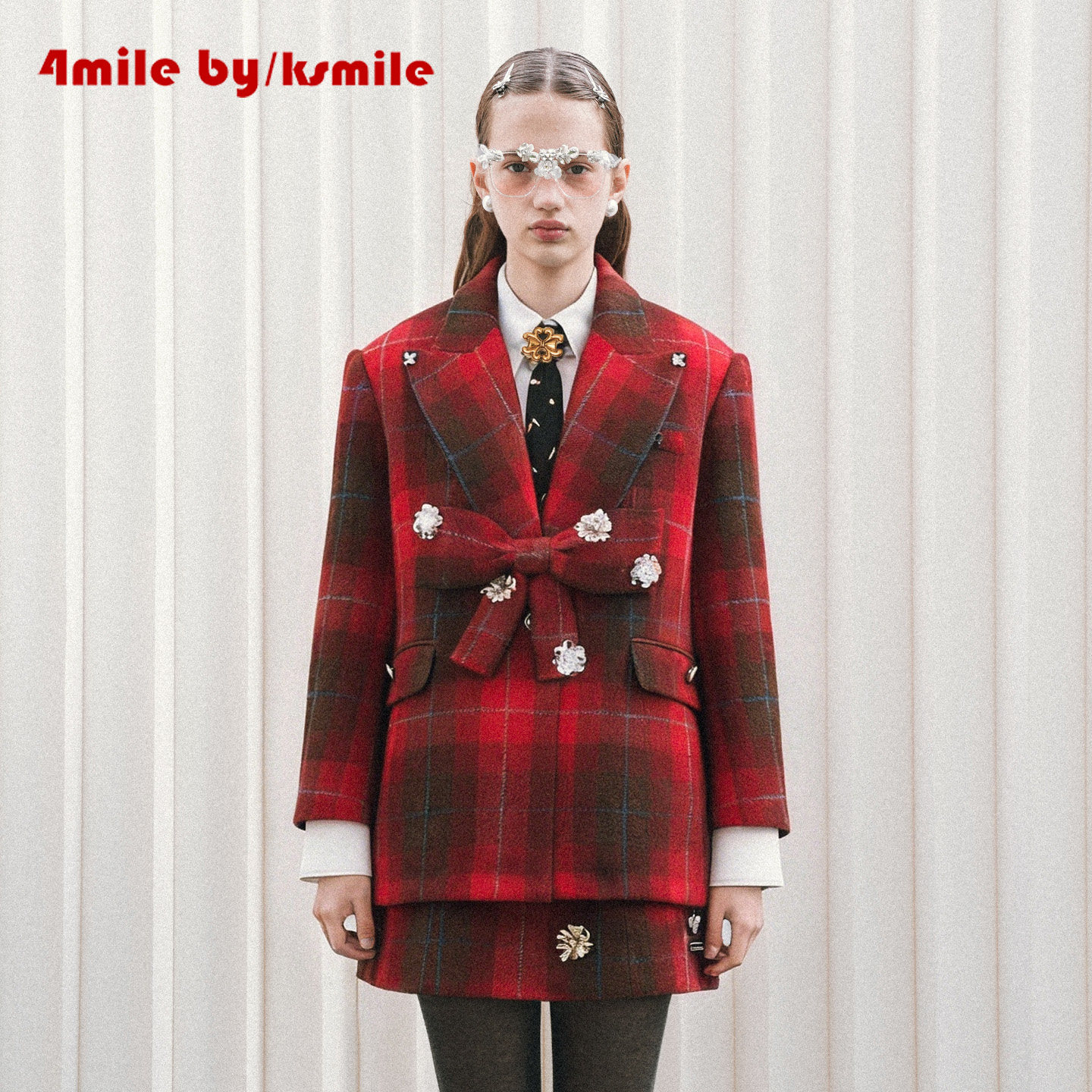 【年货狂欢季】4MILE BY KSMILE 复古红格纹羊毛大衣半裙两件套,女装/女士精品,时尚套装,淘宝优惠券,粉丝福利购,淘宝优惠卷