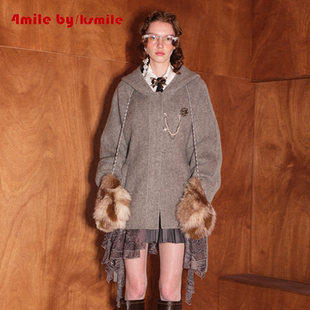 KSMILE 4MILE 下摆可拆卸花边连帽短大衣学院风 年货狂欢季