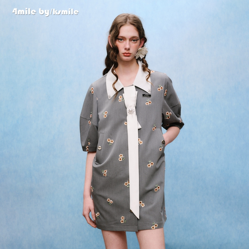 【夏上新】4MILE BY KSMILE 26春夏新款花苞短袖亮片小花连衣裙
