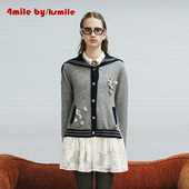 年货狂欢季 4MILE KSMILE 灰色海军领蕾丝拼接毛衣连衣裙