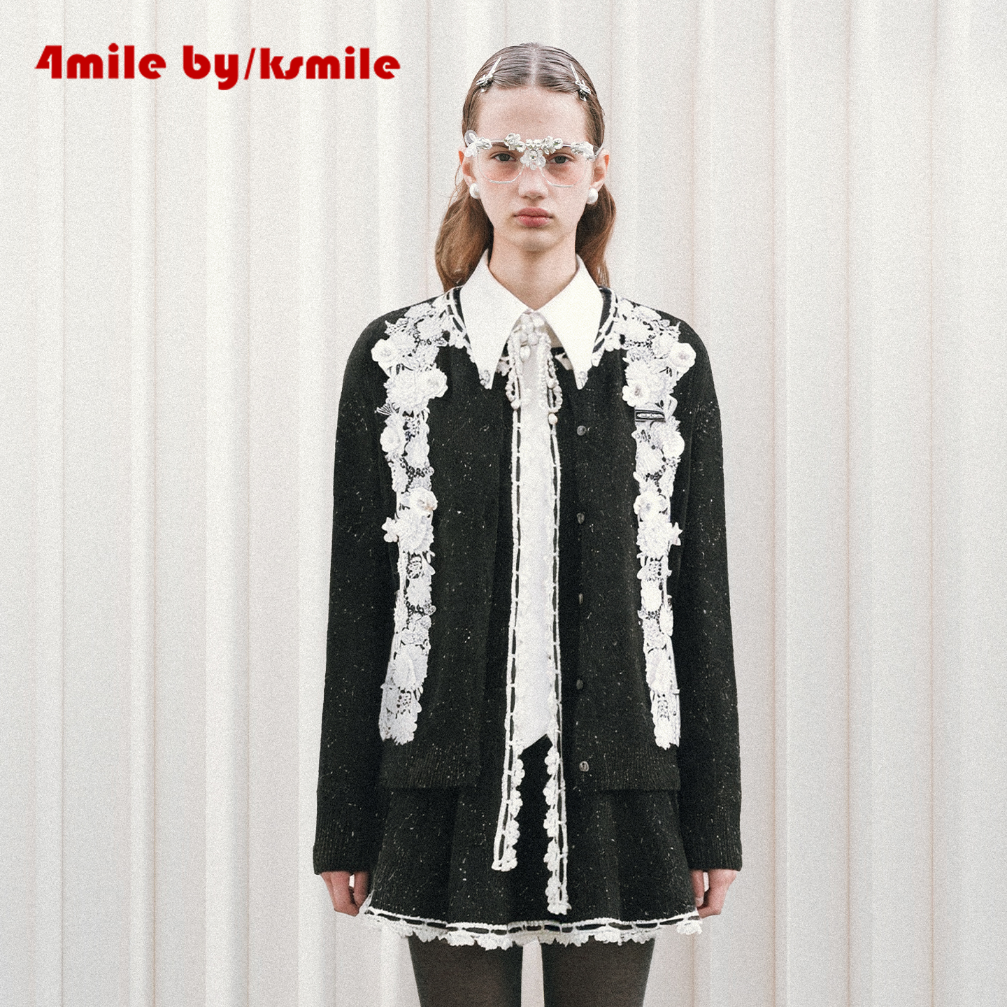 【年货狂欢季】4MILE BY KSMILE 蕾丝花朵针织开衫连衣裙两件套,女装/女士精品,时尚套装,淘宝优惠券,粉丝福利购,淘宝优惠卷