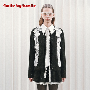 【38开门红】4MILE BY KSMILE 蕾丝花朵针织开衫连衣裙两件套