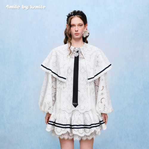 【夏上新】4MILE BY KSMILE 26春夏新款镂空花朵斗篷领套装