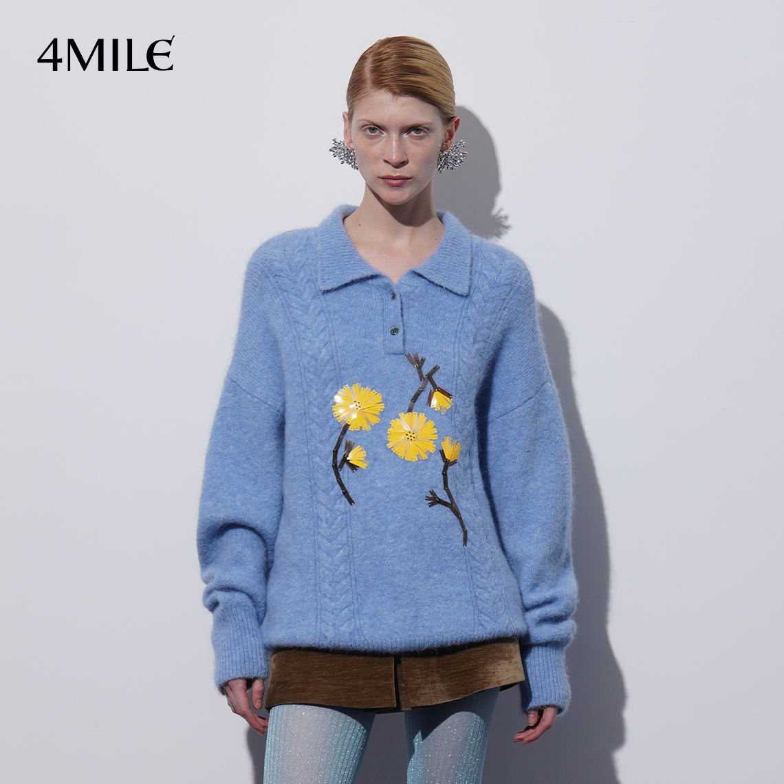 【马嘉祺同款】4MILE 清新小雏菊羊驼绒毛衣秋冬宽松套头针织衫