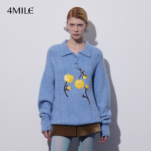 清新小雏菊羊驼绒毛衣秋冬宽松套头针织衫 4MILE 马嘉祺同款