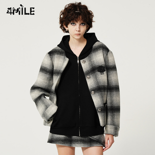4MILE设计师品牌 格纹学院风外套连帽卫衣两件套女 时尚