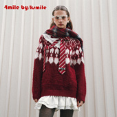 年货狂欢季 4MILE KSMILE 北欧费尔岛红色氛围感毛衣裙