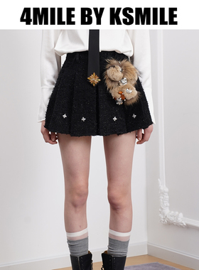 【年货狂欢季】4MILE BY KSMILE 秋冬新款闪钻瑞狮小香A字百褶裙