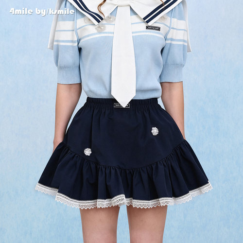 【夏上新】4MILE BY KSMILE 26春夏藏青松紧腰撞色高腰蓬蓬裙